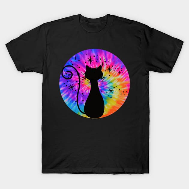 Tie Dye Black Cat: Rainbow Pink Trippy Hippie, Boho Psychedelic, Retro Vintage Sunset Vibe T-Shirt by ThePinkPrincessShop